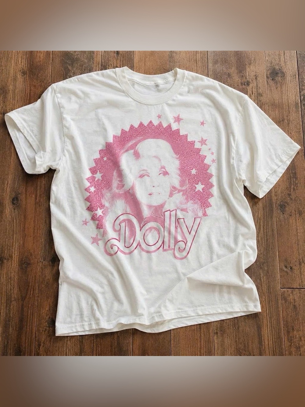 Vintage Dolly Parton Graphic Short Sleeve Tee - White with Pink Print